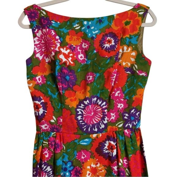 Vintage 60's Sandra Post Bold Psychedelic Floral Print Pillar Dress Small RARE - Picture 3 of 13